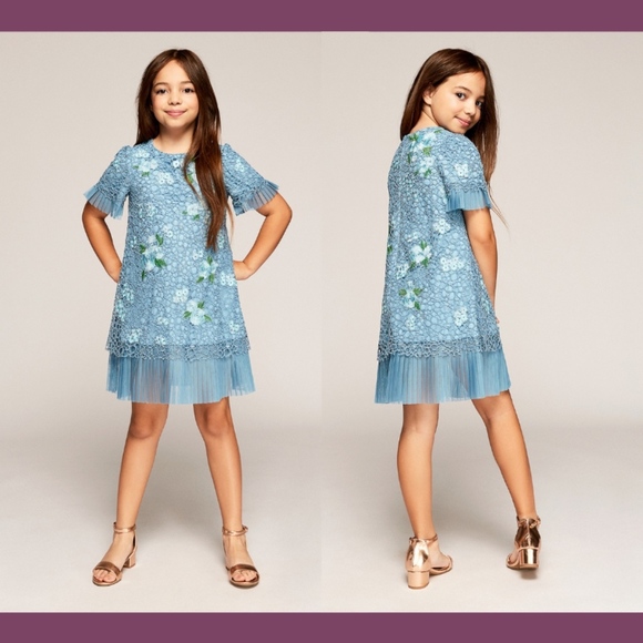 NEW $248 Tadashi Shoji Kids Bella Blossom Lace Dress Blue [Girls SZ 10 ]‎ - Picture 1 of 8